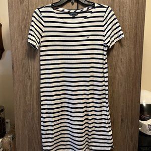 TOMMY HILFIGER striped t-shirt dress, size SMALL, NAVY and white